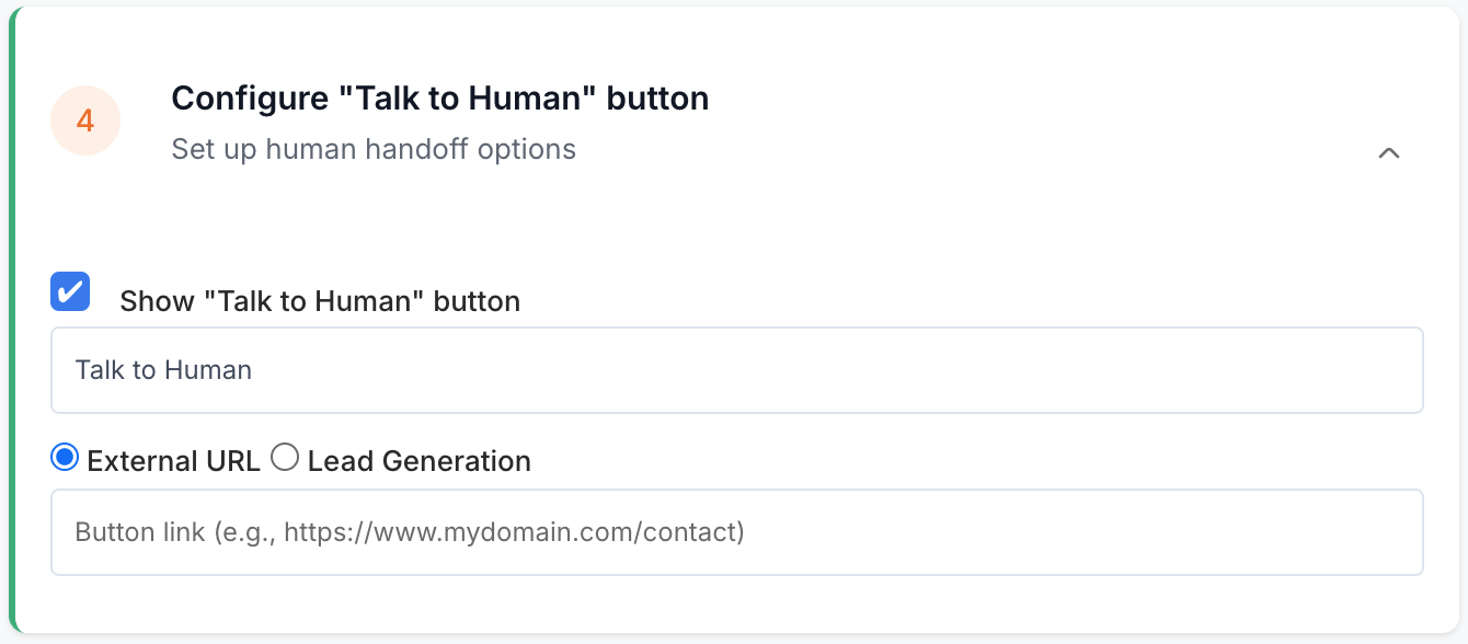 Talk to Human - External URL Configuration