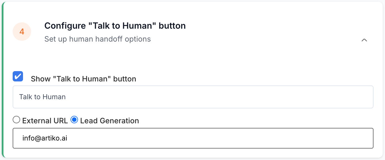 Talk to Human - Lead Generation Configuration