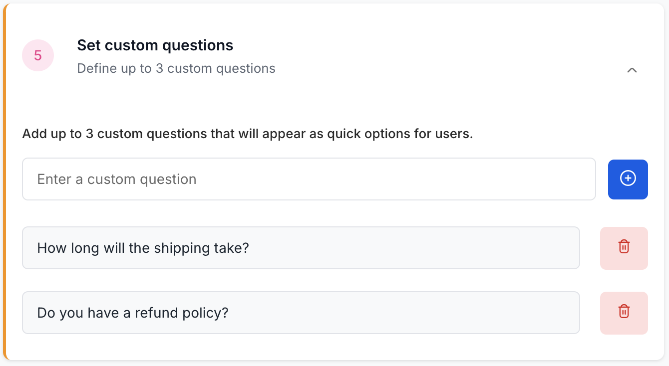 Set Custom Questions Section