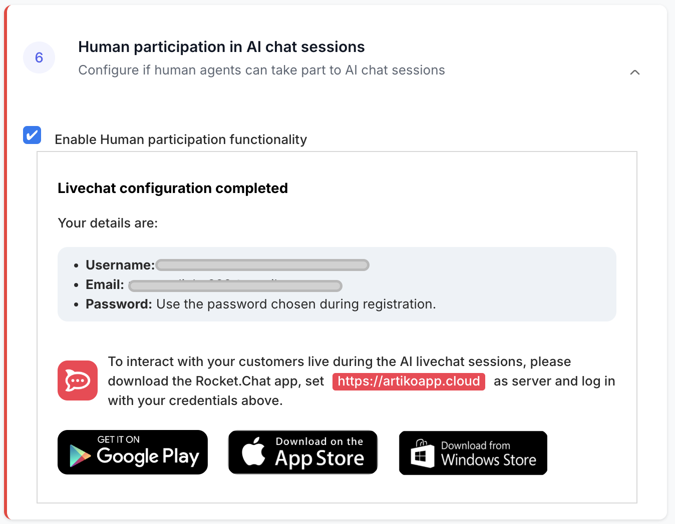 Human Participation - Livechat Configuration